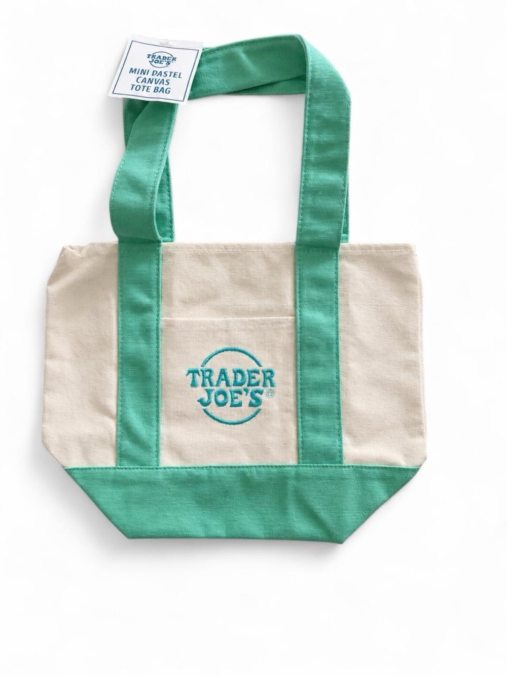 Trader Joe’s Mini Pastel Canvas Tote Bag in Mint Green and Natural